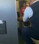 Compassionate flight attendant plays with little kid before takeoff 