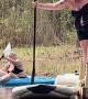 Adventurous Amputee Hops On and Plops Off Paddle Board