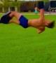 Man Practicing Gymnastics Spins out of Pants