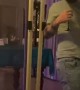 Man with Beverage Bested By Screen Door