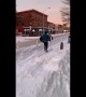 Critical thinker uses skis to get around downtown Toronto