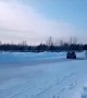 Two Drifting Cars Slide into Snow and Overturn