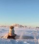 Girl Playing in Deep Snow in Russia