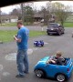 Child Sneaks Up on Dad with Toy Car