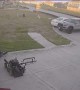 Edge Trimming Man Walks Backwards into Mower