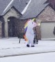 Unicorn Spotted Shoveling Snow
