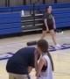 Basketball Bounces Back and Hits Bent-Over Coach