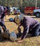 Firefighters rescue stranded dog at the bottom of a deep hole