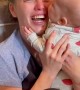 Baby hysterically attacks her auntie with kisses 