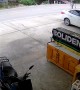 Truck Tire Pops off Knocking Over Product Stand