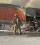 Massive Fire on Semi Truck Carrying Thousands of Shoes