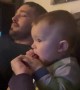 Baby Drops Pacifier and Takes Bread From Dad