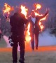 Bride & groom stunt doubles set themselves on fire for wedding exit