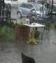 Torrential Rain and Hail Filmed at a Restaurant