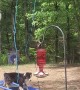 Australian Shepherd Entertains Himself on Swing