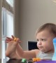 Toddler Eats Cheese from Her Toes