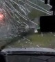 Extremely Large Hail Breaks Windshield in Texas