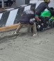 Motorcycle Gets Stuck in Wet Concrete