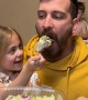 Daughter Feeds Dad Aggressively