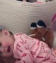 Baby Camila Gets Shy Cuddling Her Toy Bear
