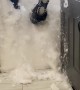 Jumping Through a Wall of Snow at the Door