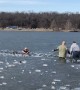 Stranger Rescues Dog After It Falls Through Ice on Frozen Lake