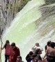 Yosemite Tourists Stand Near Waterfall Edge
