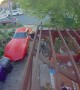 Neighborhood Kid Tips Motorcycle Into Classic Corvette