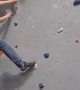 Boulderer Slips On A Difficult Climb