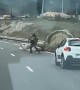 French Paratrooper Soldier Lands on Highway