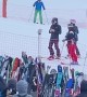 Crowd Cheers for Beginner Skier