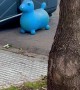 Dachshund Defends Owner From Blue Pony Statues