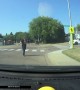 Street-Crossing Pedestrians Dodges Turning Vehicle