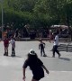 Lost Skateboard Knocks Over Roller Skating Kids