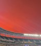 Red Sky with Double Rainbow over Baseball Stadium