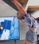 Acrobatic Girl Monkey Bars Backward Up Underside Of Staircase