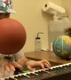 Playing Game Soundtrack On Piano While Spinning Basketball On Hand