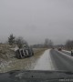 Car Slides Off Icy Road and Rolls Over