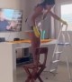 Woman Takes a Hard Fall Cleaning Light Fixture