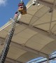 Fireman Rescue Parachutist Caught on Stadium During Rugby Game