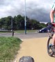 Cyclist Falls When Front Tire Bursts