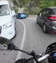 Motorcycle Overtakes Midturn and Loses Control