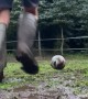Wellies Go Flying During Muddy Football Kick