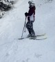 Girl Sliding Down Double Black Ski Run