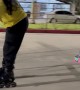 First Time Roller Skater Flips Over Barrier