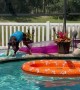 Dog Jumps Onto Pool Float