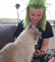 Cat Takes a Jab at Girl With Spikey Green Hair